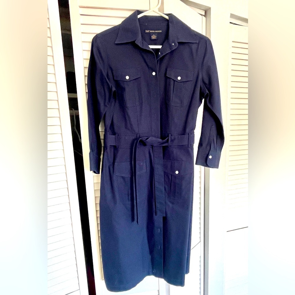 Brooks brothers no iron dark Navy Belted Dress